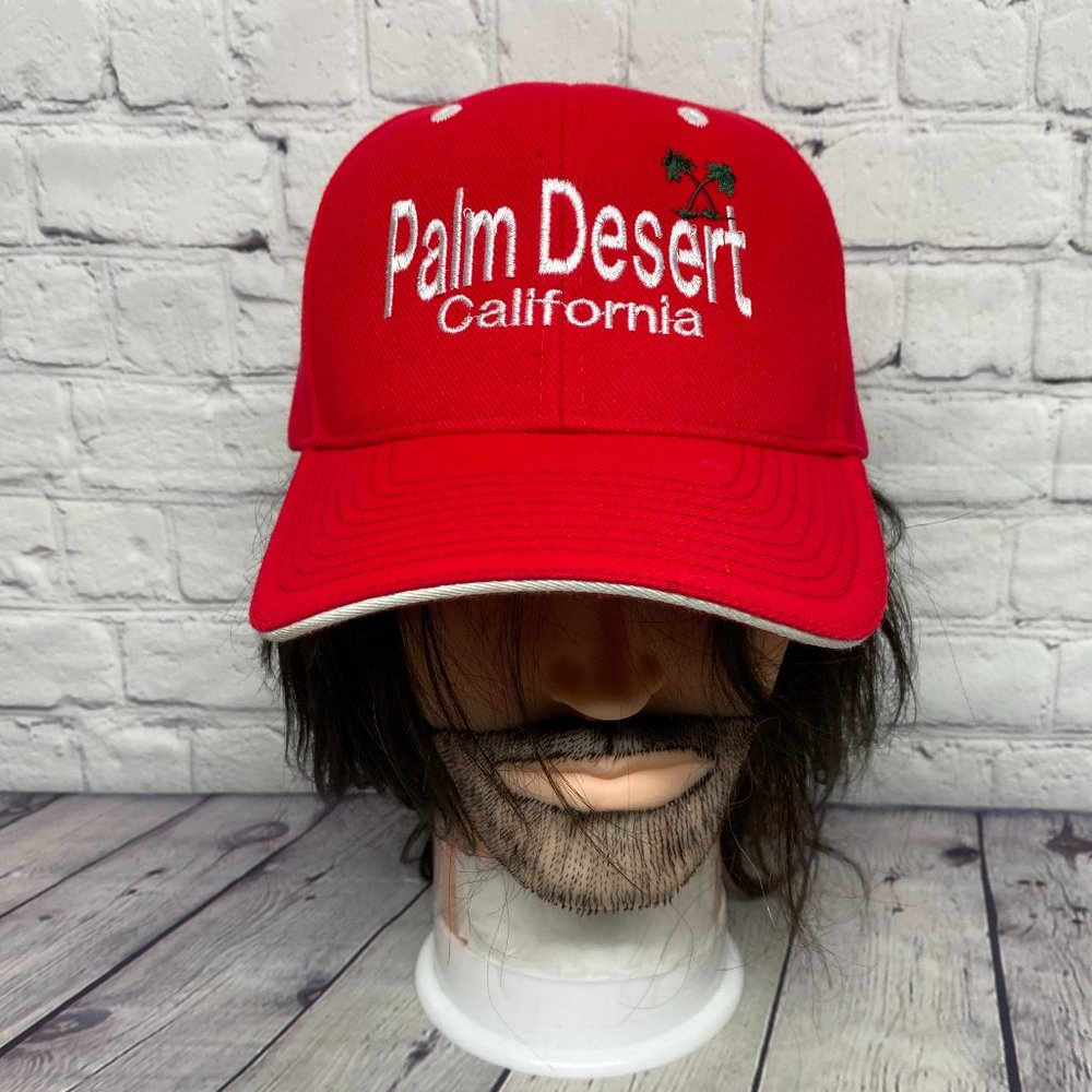 Palm Dessert California Hat Cap Strap Back Red Embroidered Logo Spell Out OSFM